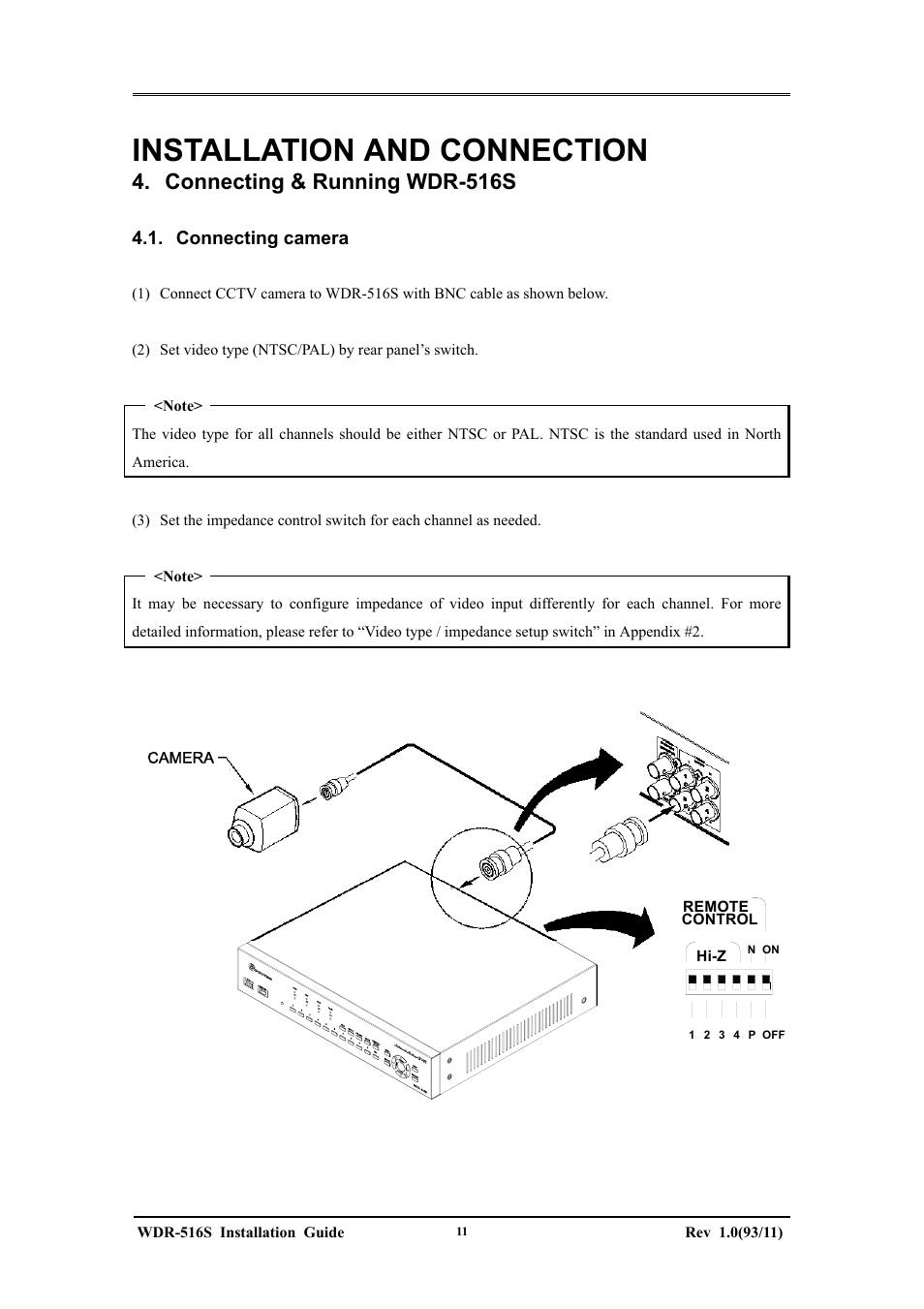 Installation and connection, Connecting & running wdr-516s, Connecting camera | Maxtor WDR-516S User Manual | Page 11 / 56