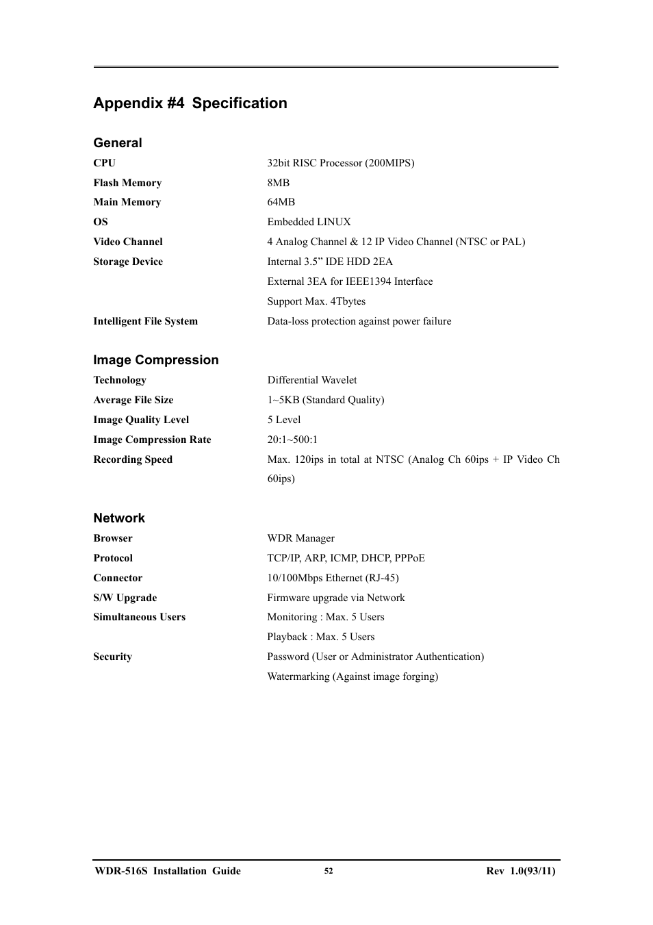 Appendix #4 specification | Maxtor WDR-516S User Manual | Page 52 / 56