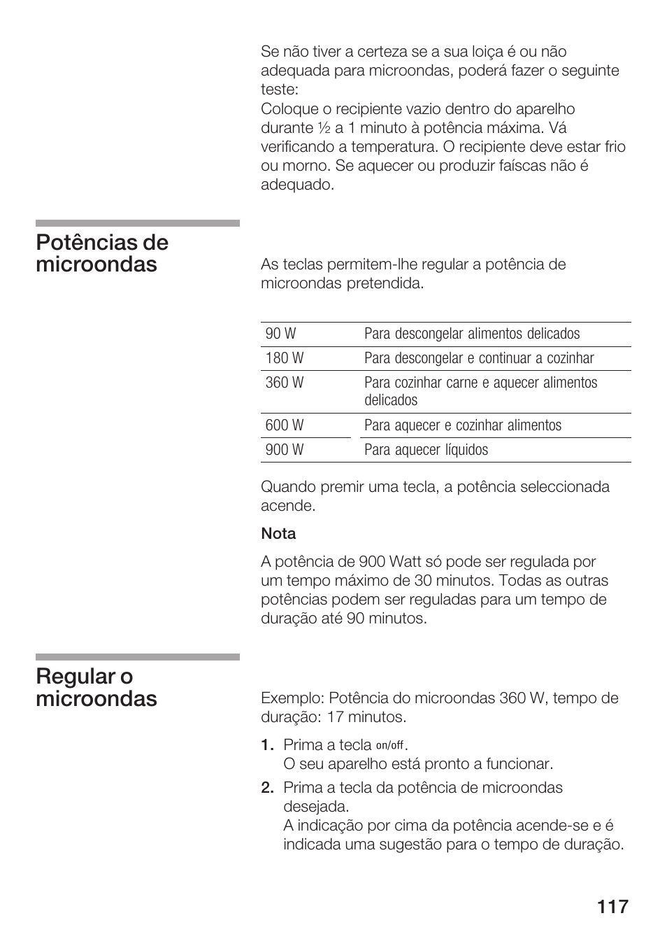 Potências de microondas regular o microondas | Siemens HF25G5L2 User Manual | Page 117 / 204