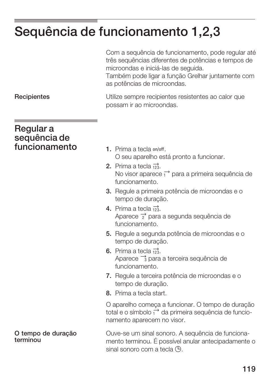 Sequência de funcionamento 1,2,3, Regular a sequência de funcionamento | Siemens HF25G5L2 User Manual | Page 119 / 204