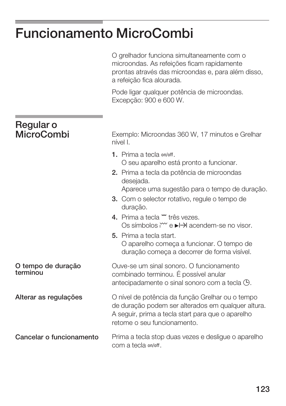 Funcionamento microcombi, Regular o microcombi | Siemens HF25G5L2 User Manual | Page 123 / 204