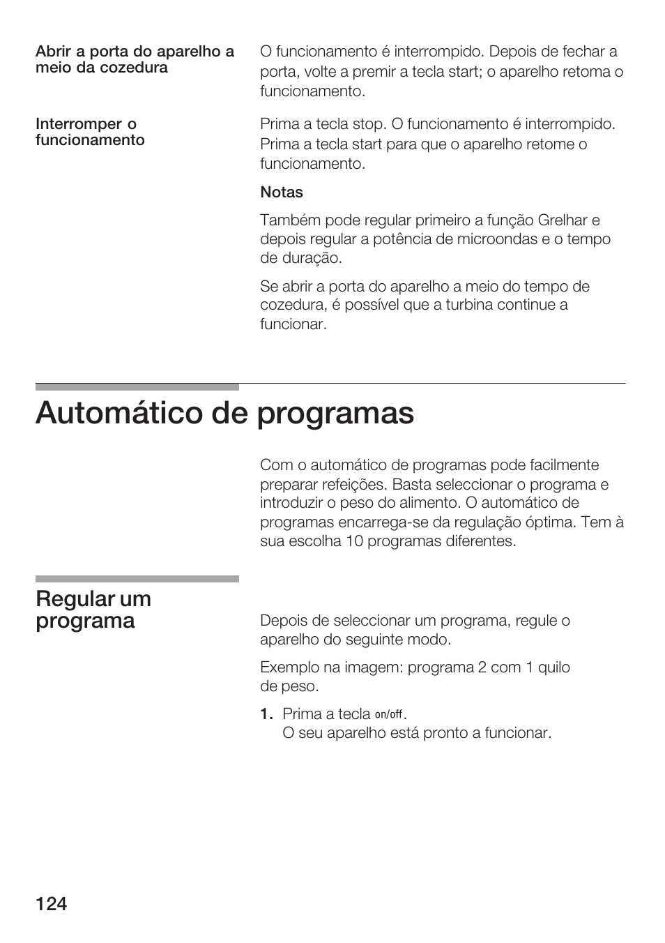 Automático de programas, Regular um programa | Siemens HF25G5L2 User Manual | Page 124 / 204