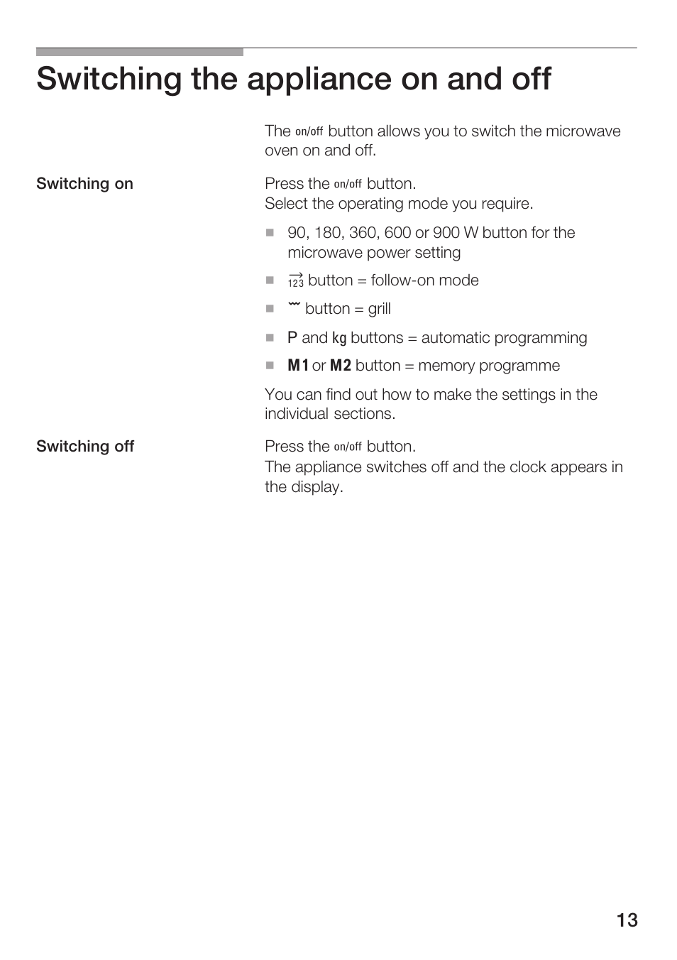 Switching the appliance on and off | Siemens HF25G5L2 User Manual | Page 13 / 204