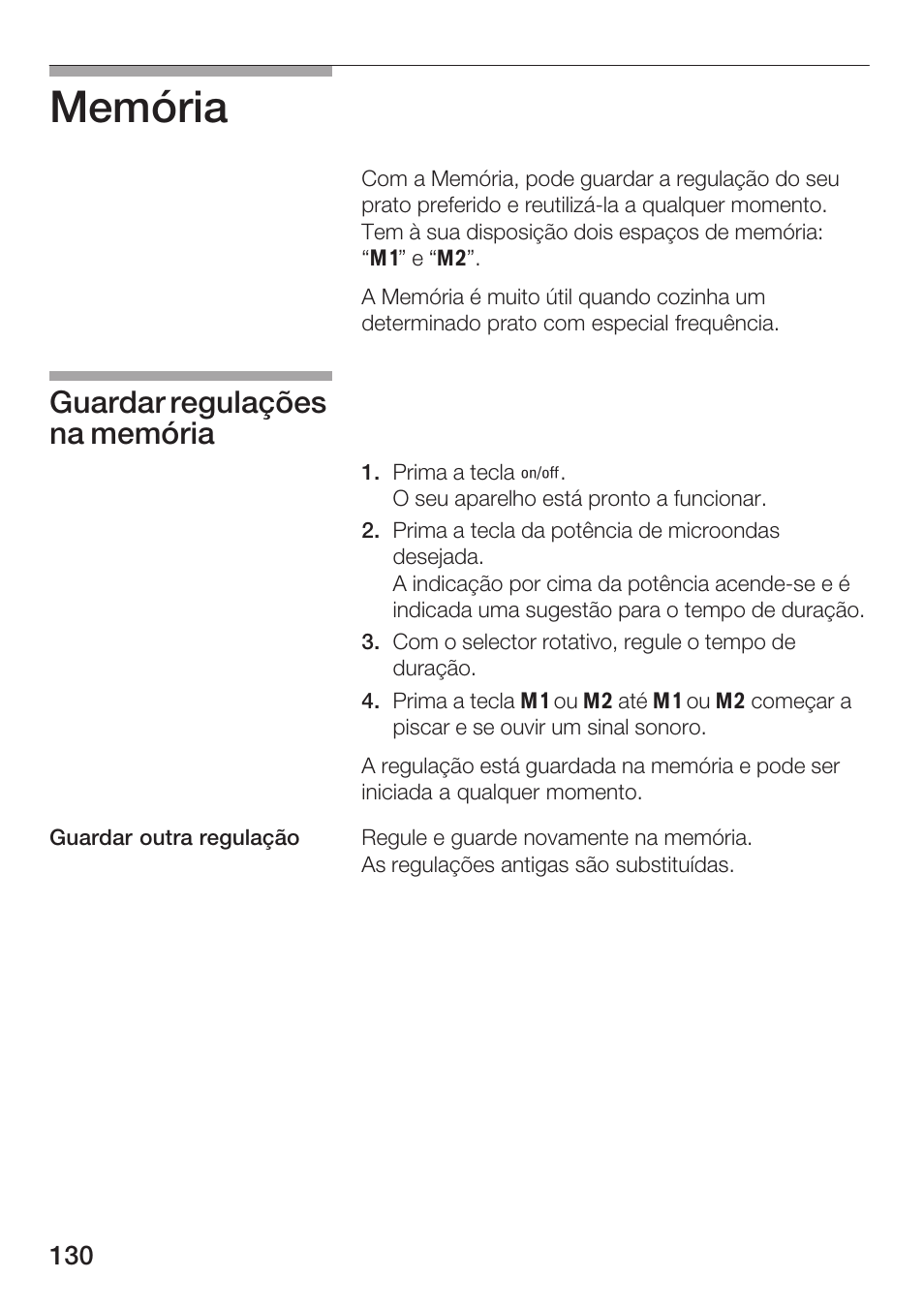 Memória, Guardar regulações na memória | Siemens HF25G5L2 User Manual | Page 130 / 204