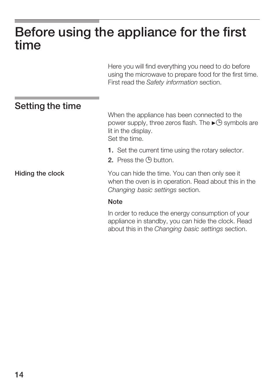 Before using the appliance for the first time, Setting the time | Siemens HF25G5L2 User Manual | Page 14 / 204