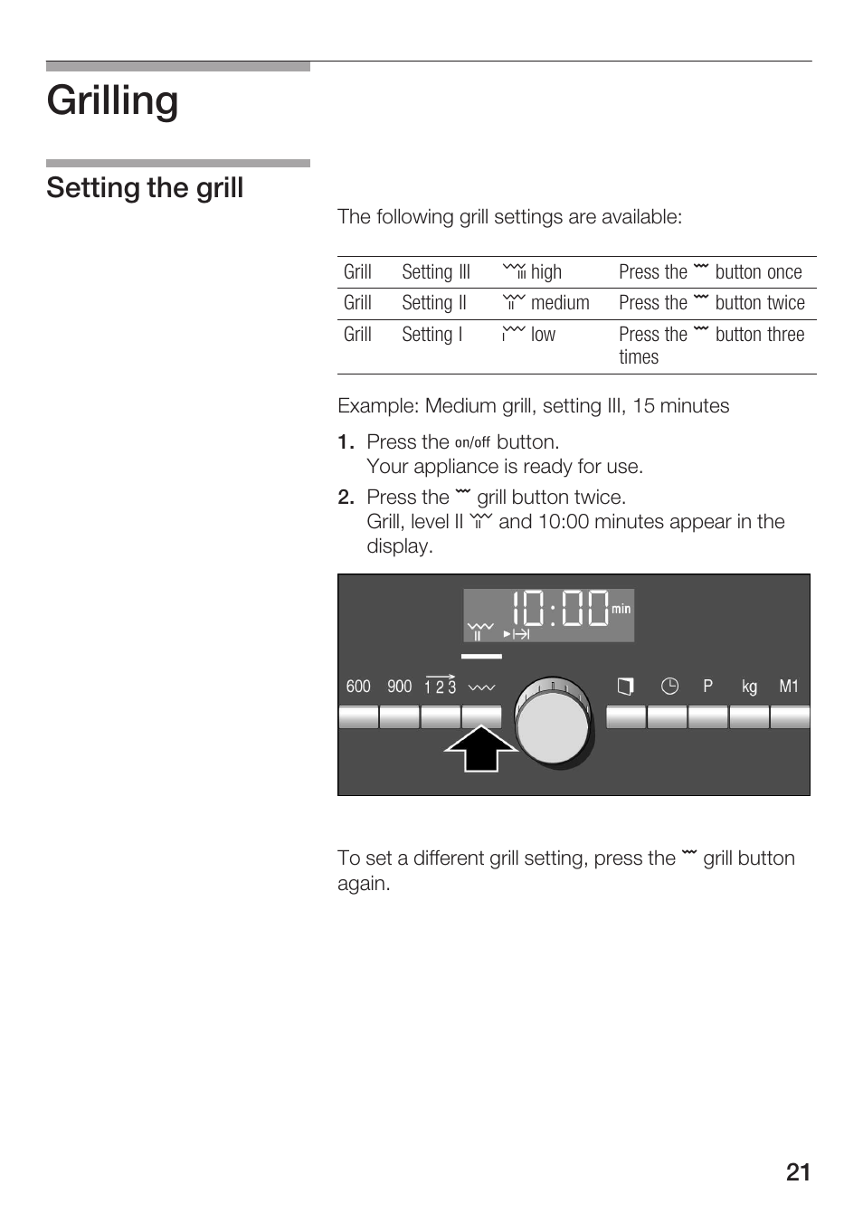 Grilling, Setting the grill | Siemens HF25G5L2 User Manual | Page 21 / 204