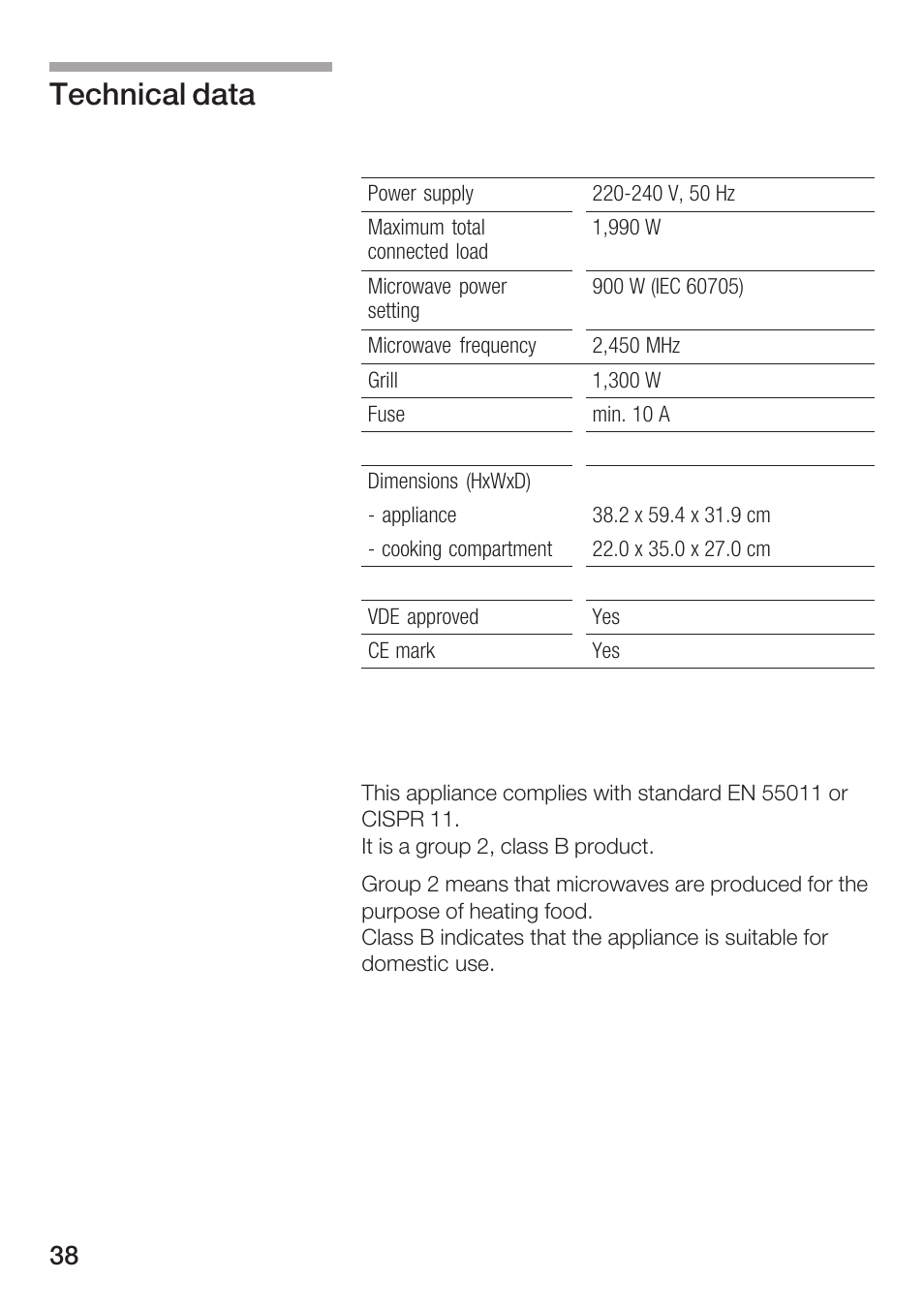 Technical data | Siemens HF25G5L2 User Manual | Page 38 / 204