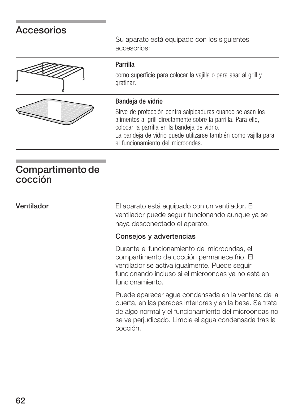 Accesorios compartimento de cocción | Siemens HF25G5L2 User Manual | Page 62 / 204
