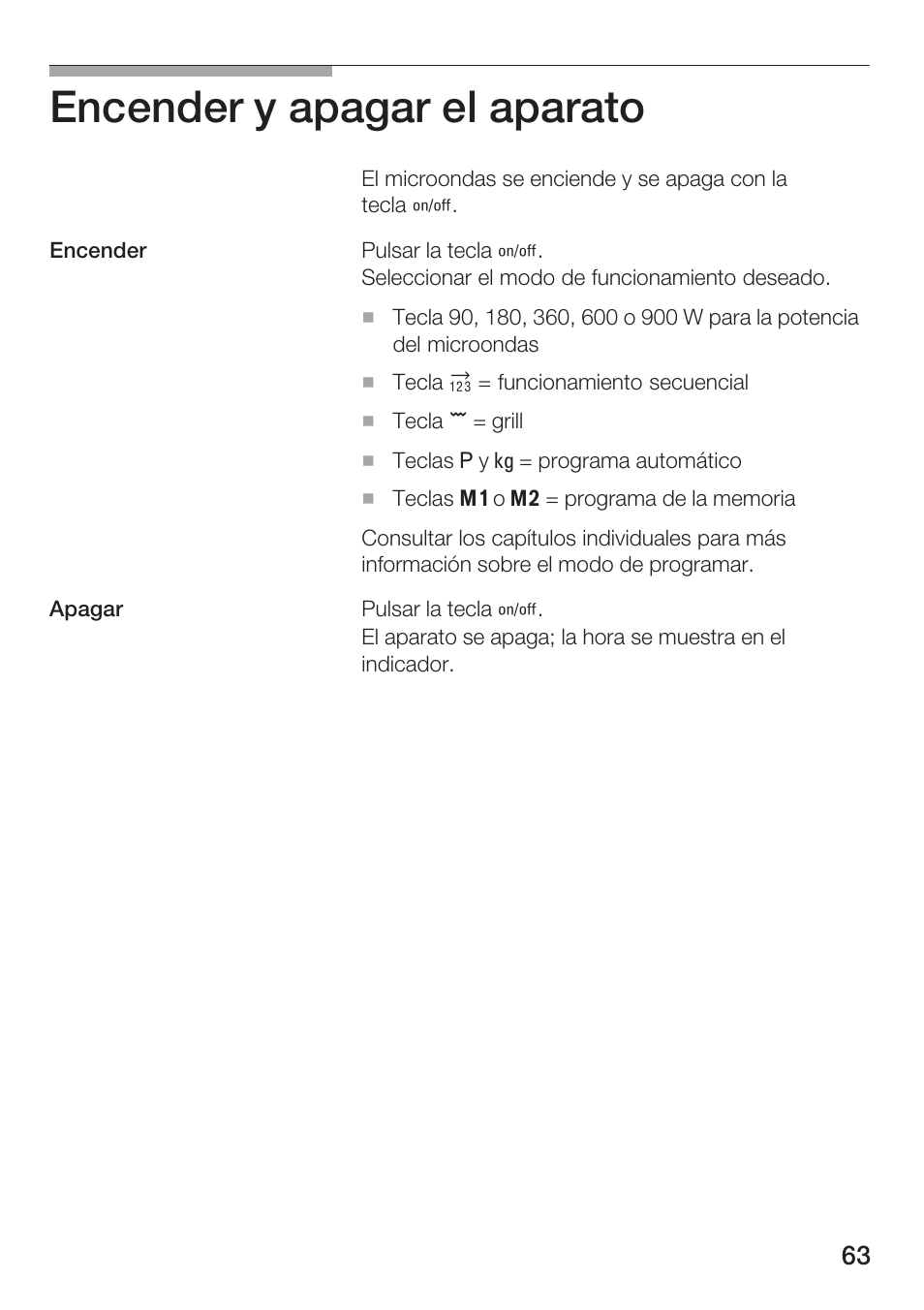 Encender y apagar el aparato | Siemens HF25G5L2 User Manual | Page 63 / 204