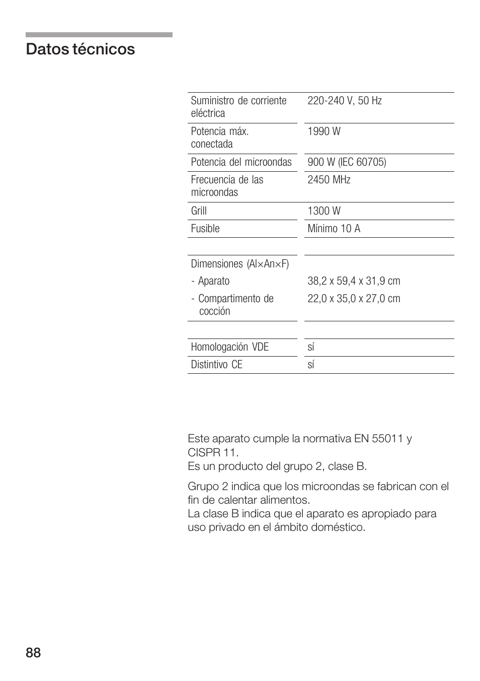 Datos técnicos | Siemens HF25G5L2 User Manual | Page 88 / 204