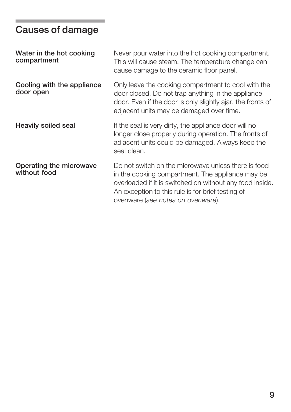 Causes of damage | Siemens HF25G5L2 User Manual | Page 9 / 204