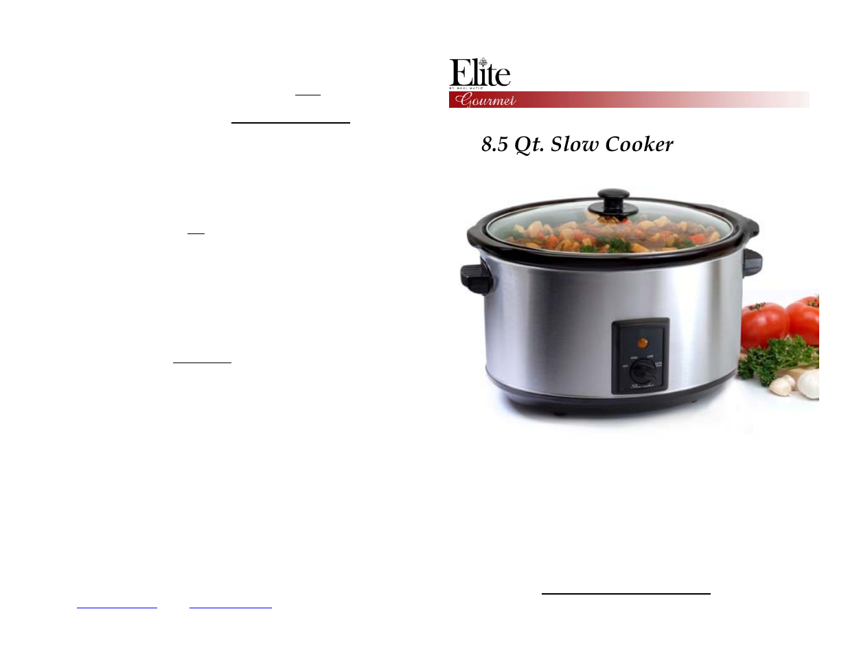 Maximatic ELITE GOURMET MST-800V User Manual | 6 pages