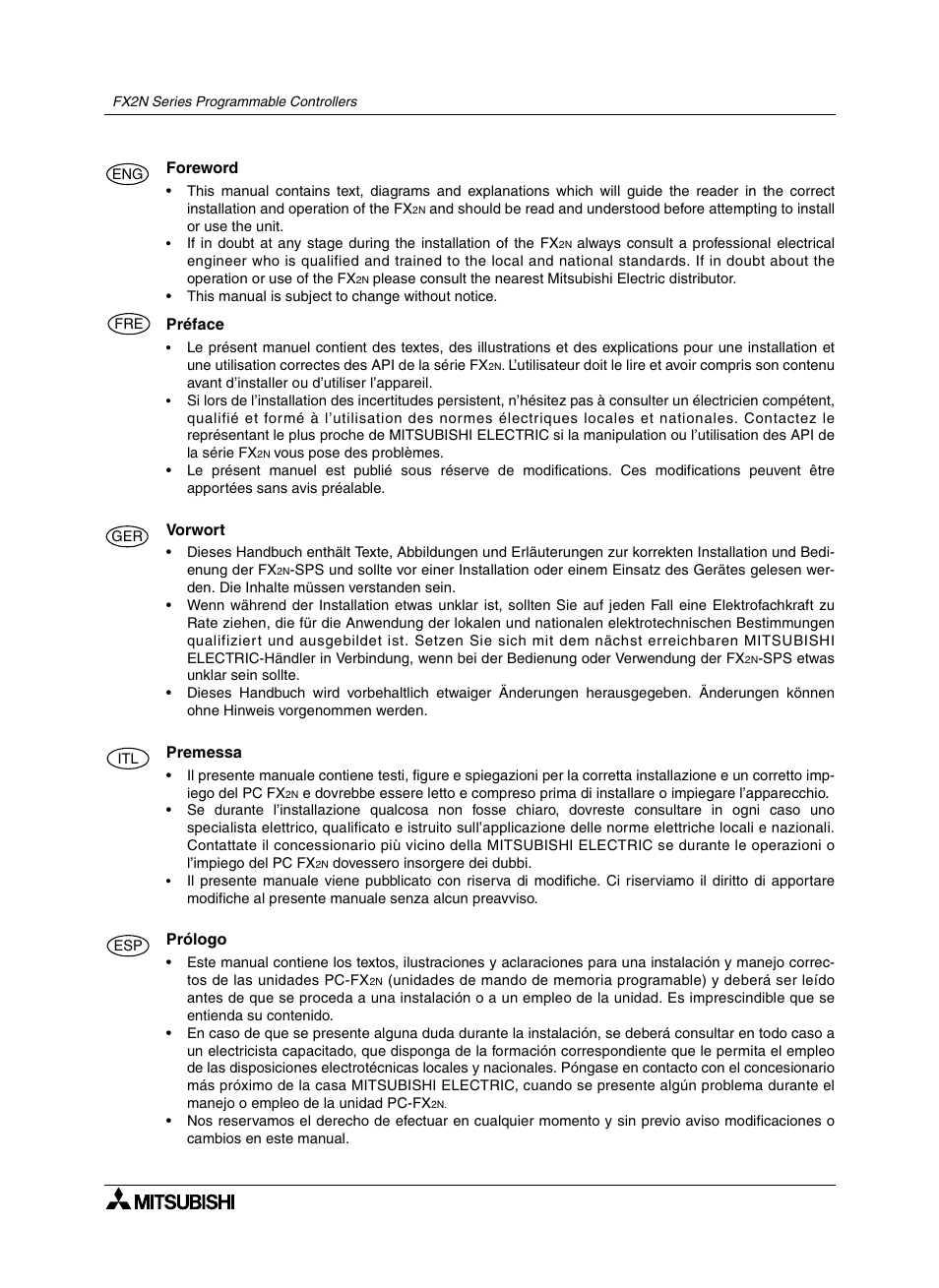 Foreword, Préface, Vor wor t | Premessa, Prólogo | Mitsumi electronic FX2N User Manual | Page 2 / 130
