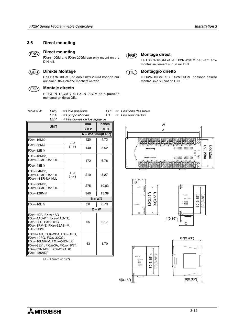 6 direct mounting, 6 montage direct, 6 direkte montage | 6 montaggio diretto, 6 montaje directo, Direct mounting -12, Montage direct -12, Direkte montage -12, Montaggio diretto -12, Montaje directo -12 | Mitsumi electronic FX2N User Manual | Page 50 / 130