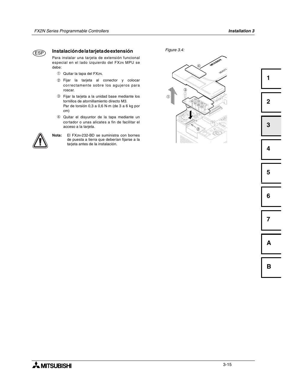 8 instalación de la tarjeta de extensión, Instalación de la tarjeta de extensión -15 | Mitsumi electronic FX2N User Manual | Page 53 / 130