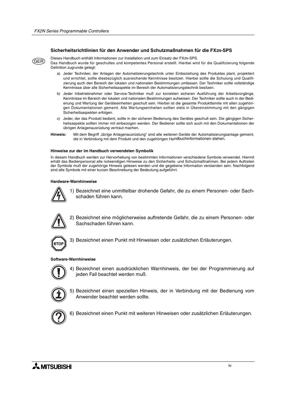 Sicherheitsrichtlinien | Mitsumi electronic FX2N User Manual | Page 6 / 130