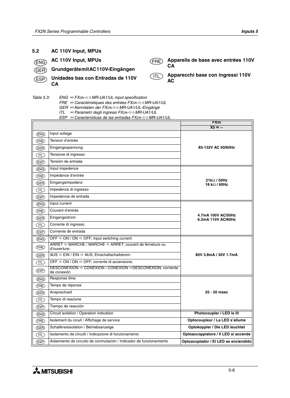 2 ac 110v input, mpus, 2 appareils de base avec entrées 110v ca, 2 grundgerätemitac110v-eingängen | 2 apparecchi base con ingressi 110v ac, 2 unidades bas con entradas de 110v ca, Ac 110v input, mpus -6, Appareils de base avec entrées 110v ca -6, Grundgeräte mit ac 110v-eingängen -6, Apparecchi base con ingressi 110v ac -6, Unidades bas con entradas de 110v ca -6 | Mitsumi electronic FX2N User Manual | Page 74 / 130