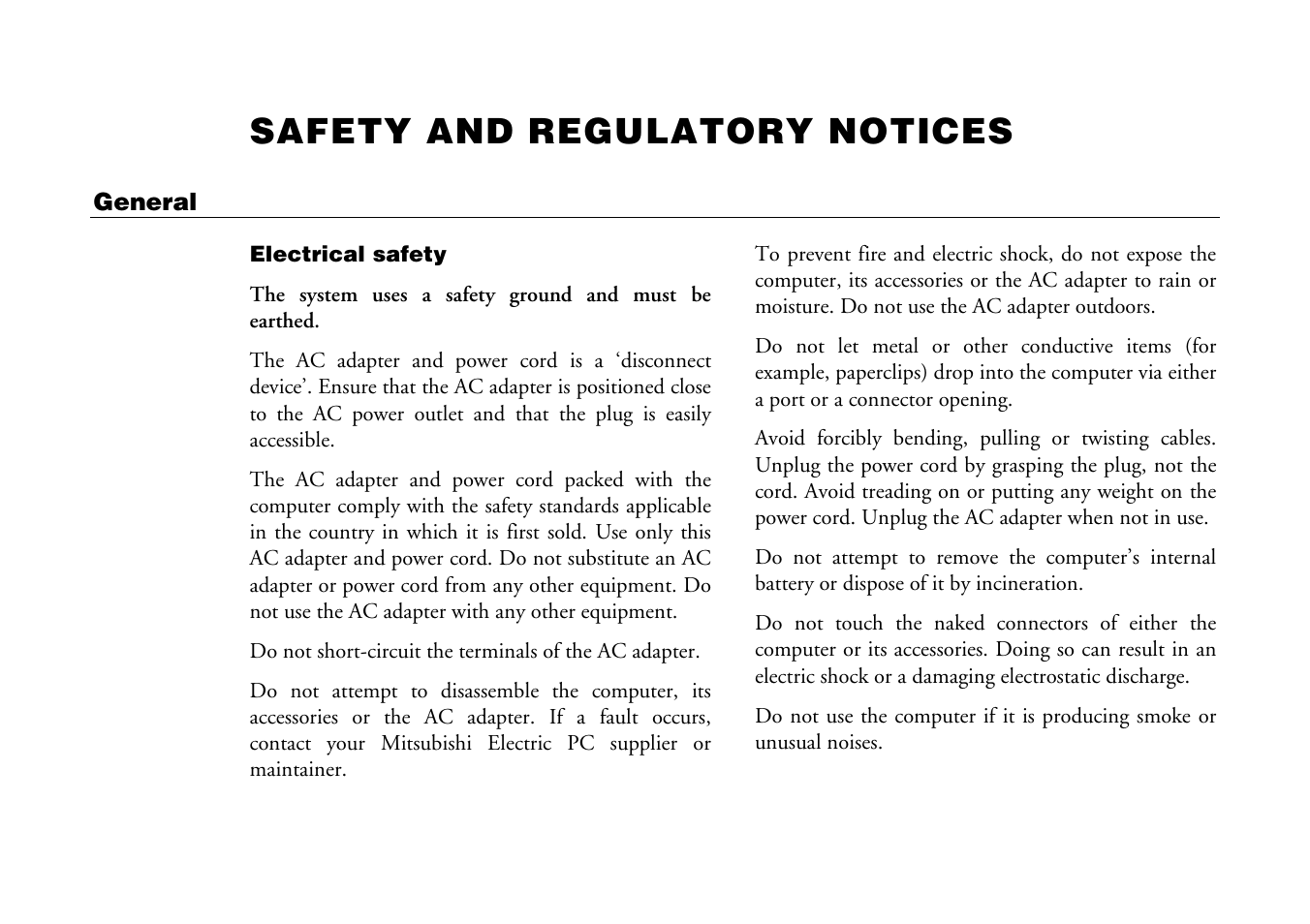 Safety and regulatory notices | Mitsumi electronic Pedion Laptop User Manual | Page 14 / 85