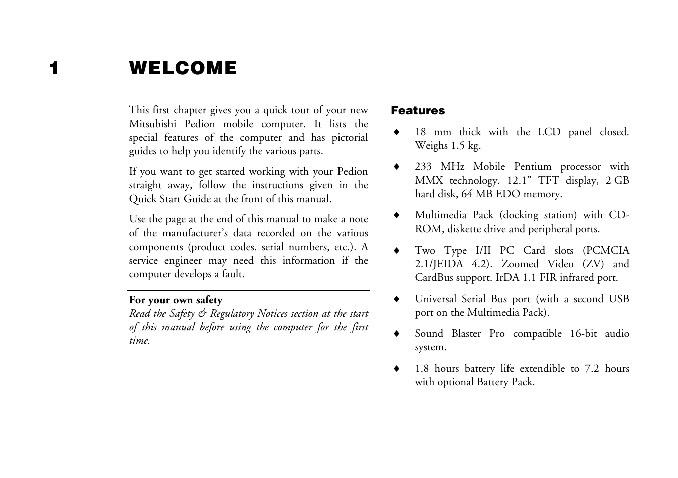 1welcome | Mitsumi electronic Pedion Laptop User Manual | Page 22 / 85