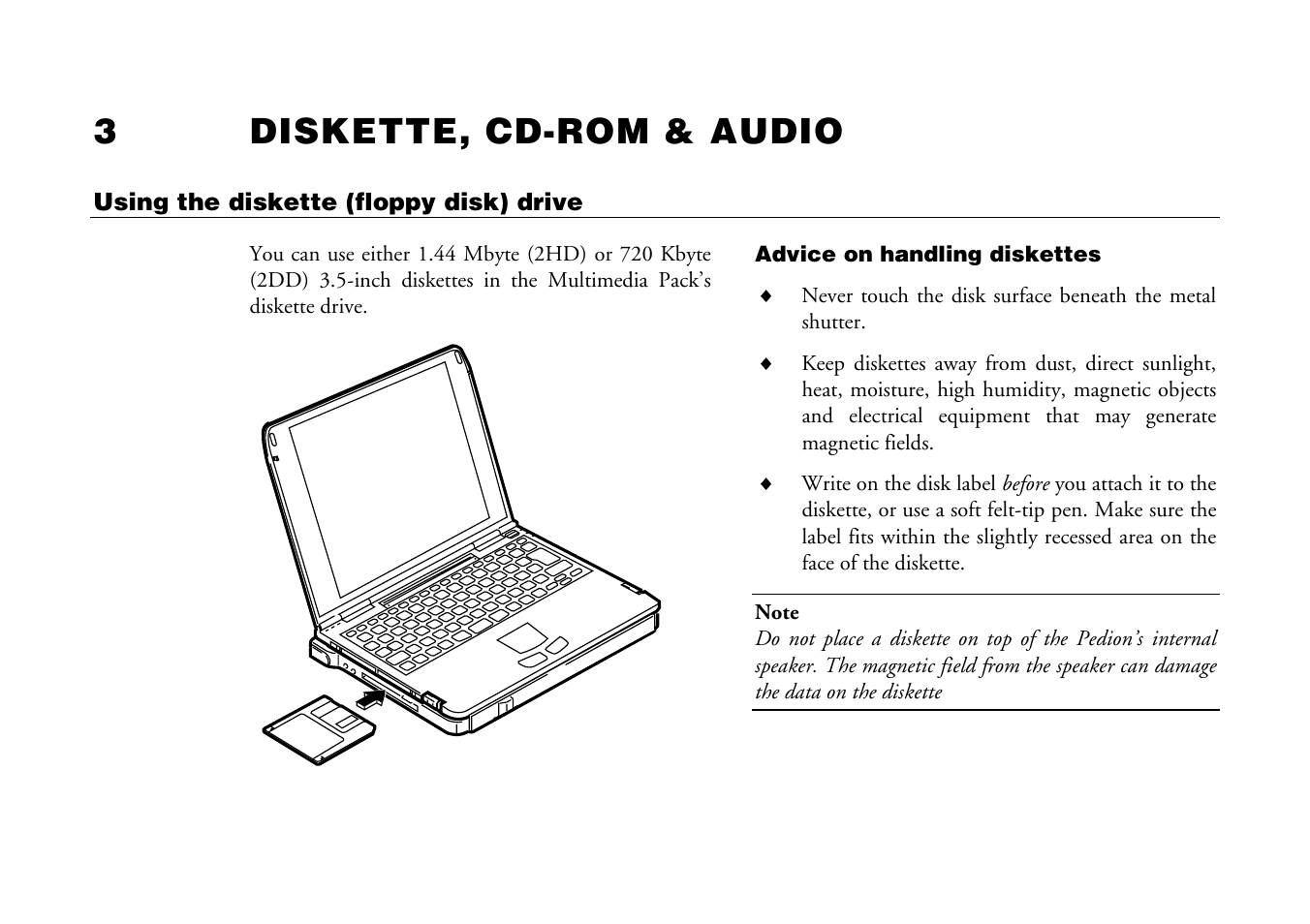 3diskette, cd-rom & audio | Mitsumi electronic Pedion Laptop User Manual | Page 36 / 85