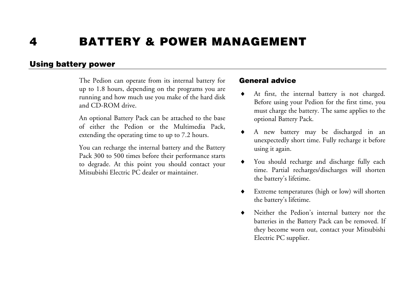 4battery & power management | Mitsumi electronic Pedion Laptop User Manual | Page 42 / 85