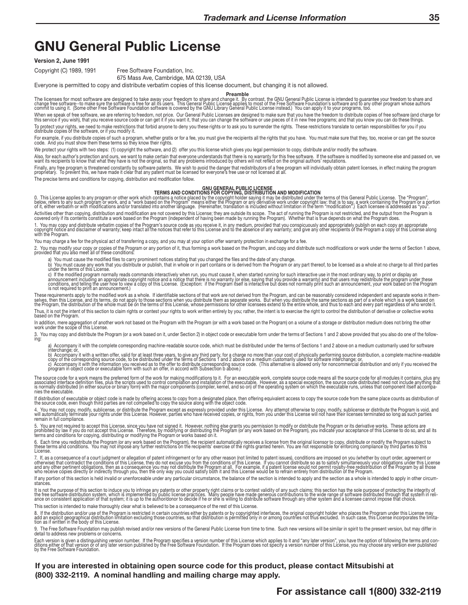 Gnu general public license, Trademark and license information | Mitsumi electronic C10 SERIES User Manual | Page 35 / 40