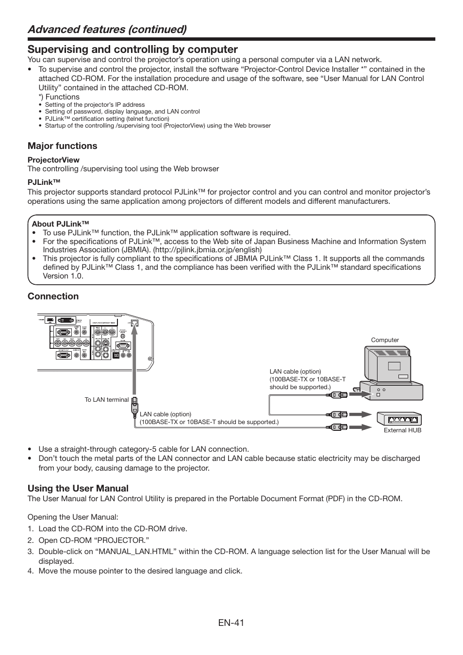 Advanced features (continued), Supervising and controlling by computer | Mitsumi electronic XD3500U User Manual | Page 41 / 53