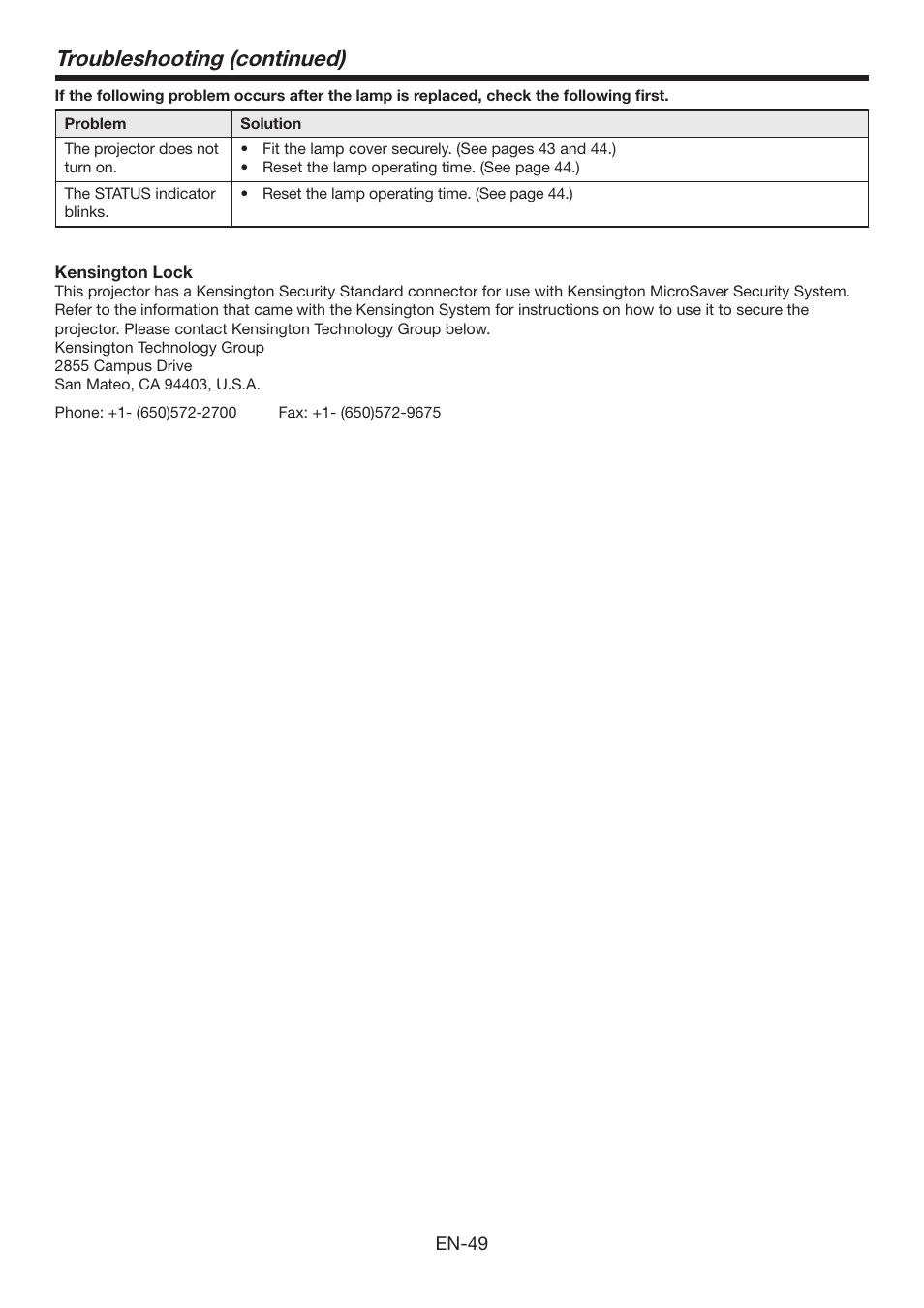 Troubleshooting (continued) | Mitsumi electronic XD3500U User Manual | Page 49 / 53