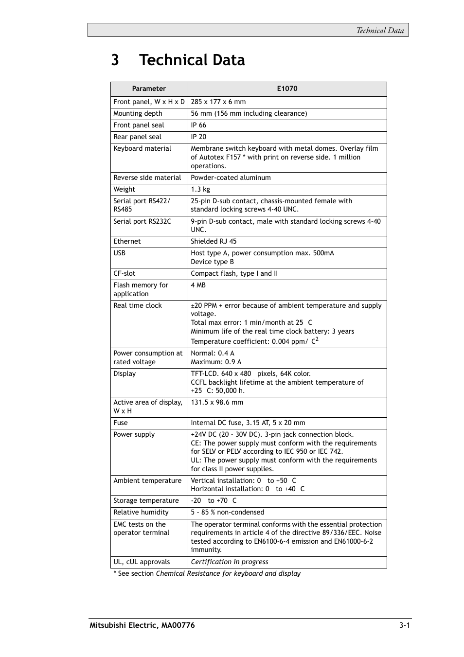 3 technical data, 3 technical data -1, 3technical data | Mitsumi electronic Mac E1070 User Manual | Page 13 / 24