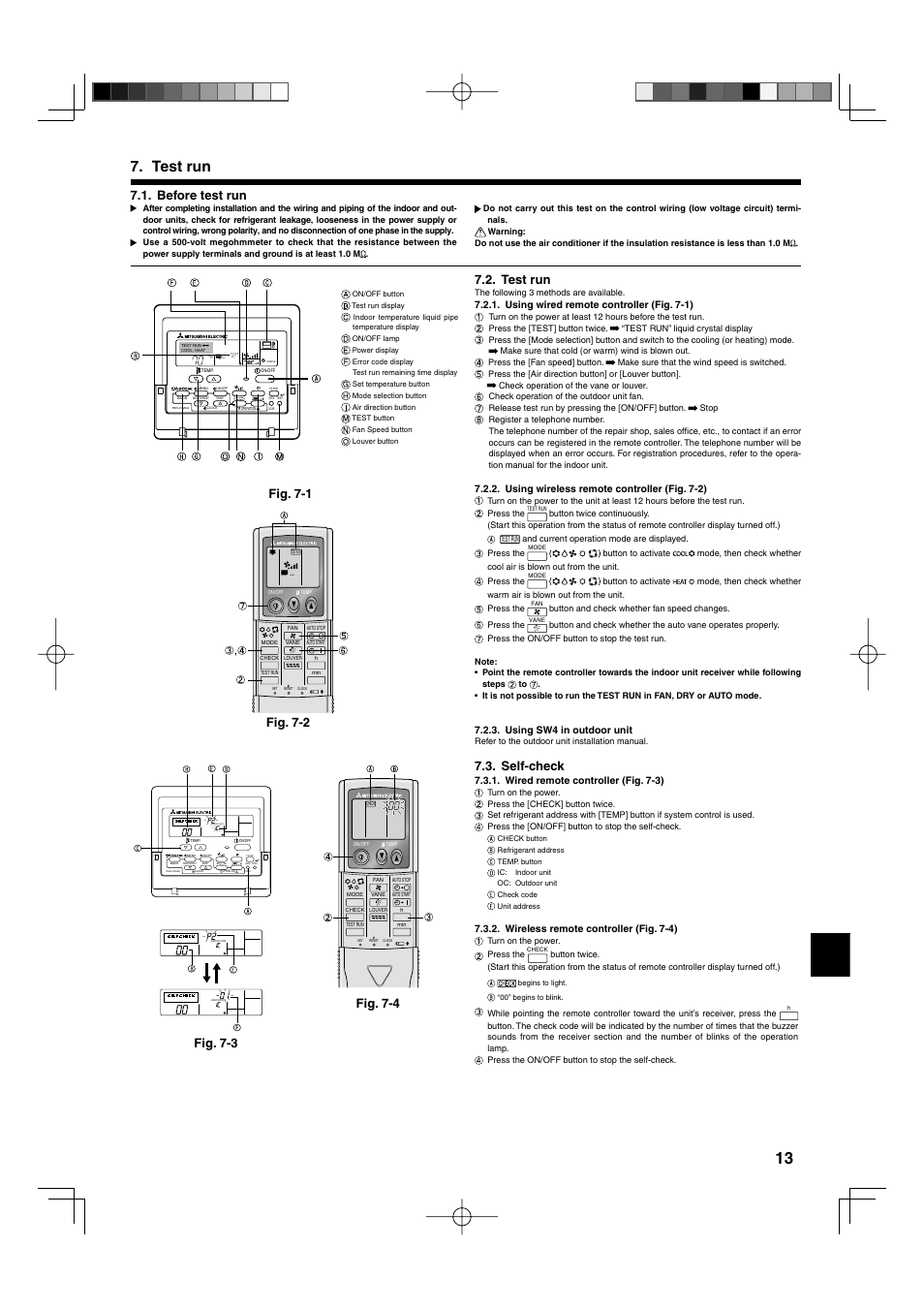 Test run, Before test run, Fig. 7-2 fig. 7-1 | Self-check, Fig. 7-4 fig. 7-3 | Mitsumi electronic MR. SLIM PLA-ABA User Manual | Page 13 / 56