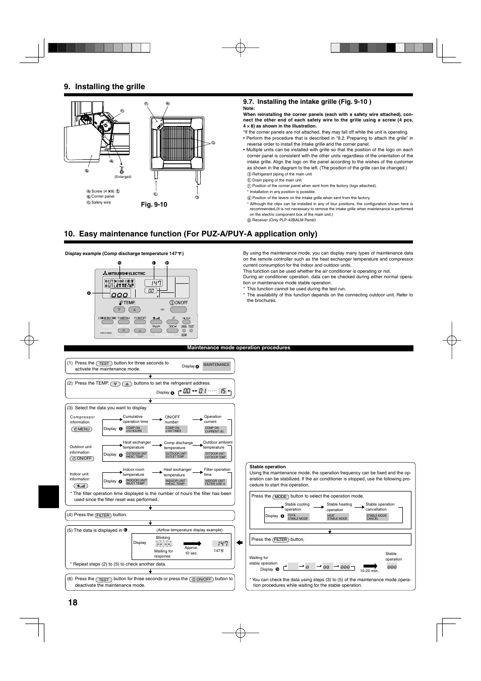 Installing the grille, Installing the intake grille (fig. 9-10 ), Fig. 9-10 | Mitsumi electronic MR. SLIM PLA-ABA User Manual | Page 18 / 56