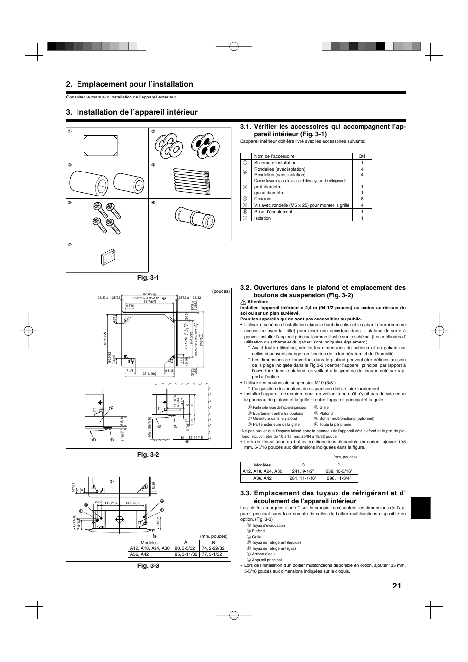 Emplacement pour l’installation, Installation de l’appareil intérieur | Mitsumi electronic MR. SLIM PLA-ABA User Manual | Page 21 / 56