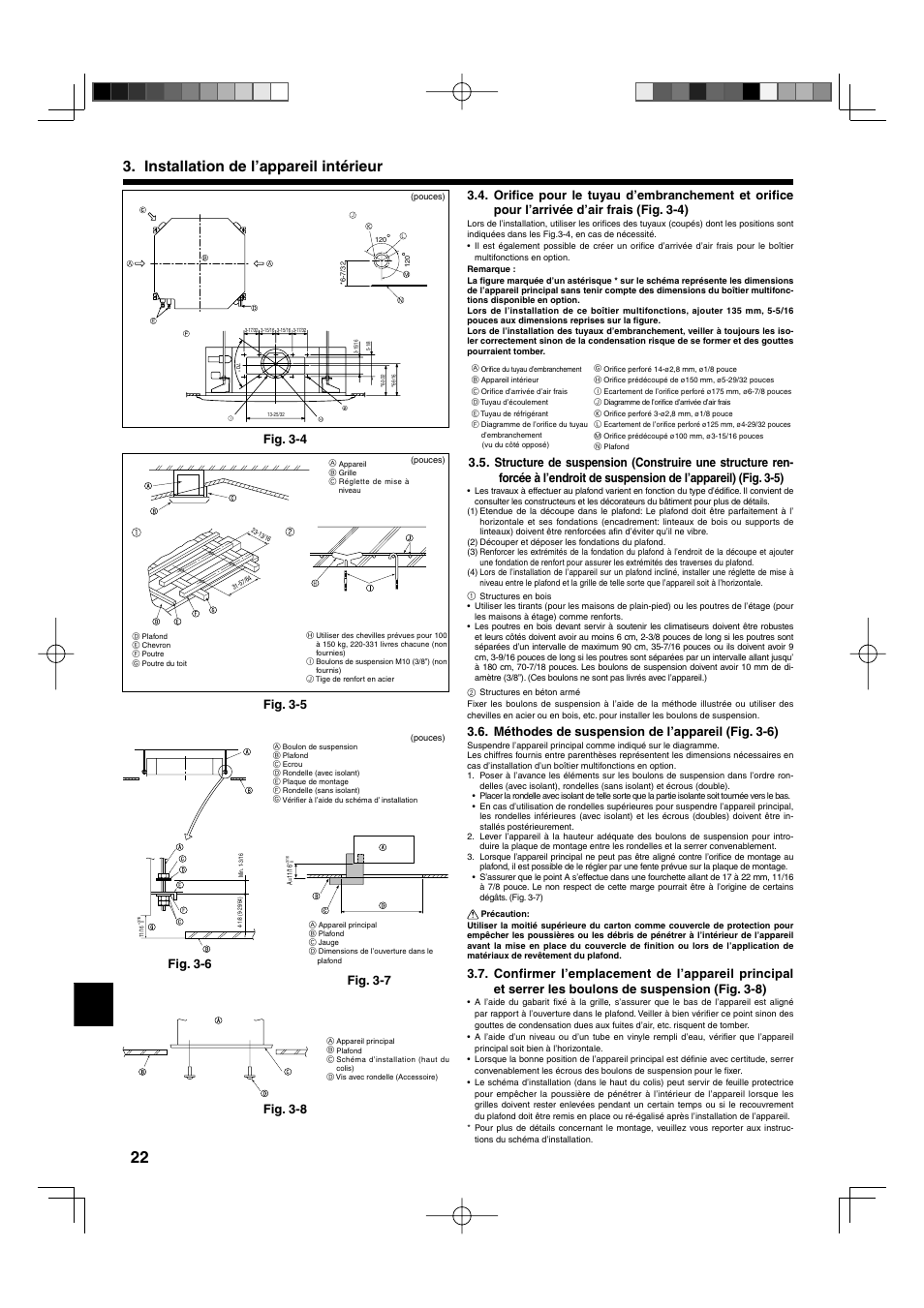 Installation de l’appareil intérieur, Méthodes de suspension de l’appareil (fig. 3-6), Fig. 3-5 | Fig. 3-4 | Mitsumi electronic MR. SLIM PLA-ABA User Manual | Page 22 / 56