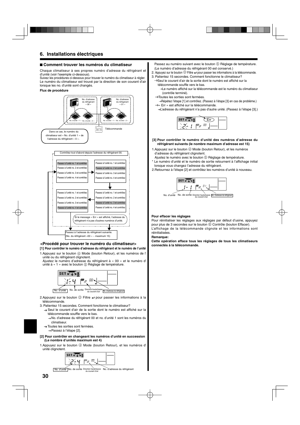 Installations électriques, Procédé pour trouver le numéro du climatiseur, Comment trouver les numéros du climatiseur | Mitsumi electronic MR. SLIM PLA-ABA User Manual | Page 30 / 56