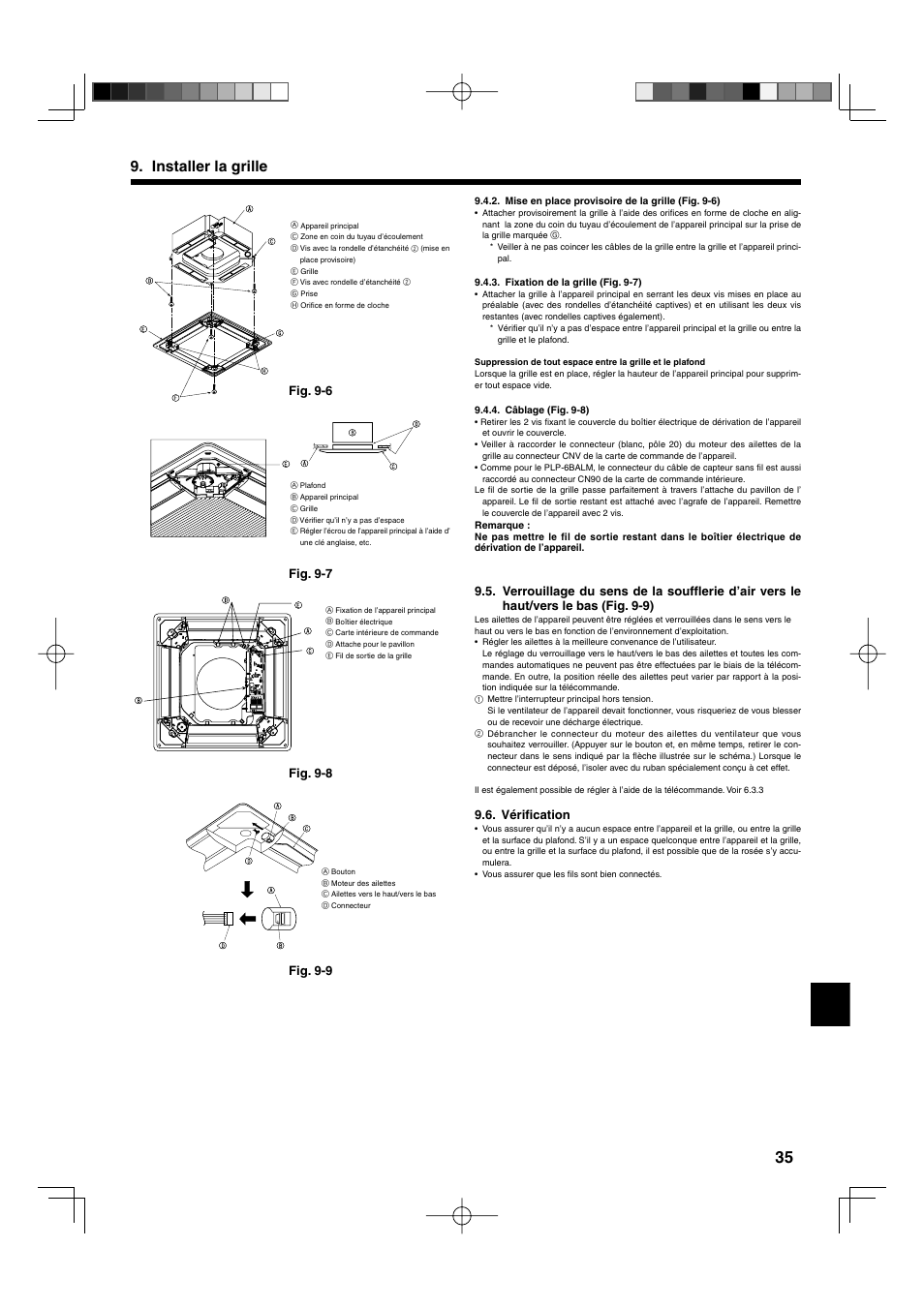 Installer la grille, Fig. 9-6, Fig. 9-7 fig. 9-8 | Fig. 9-9, Vérifi cation | Mitsumi electronic MR. SLIM PLA-ABA User Manual | Page 35 / 56