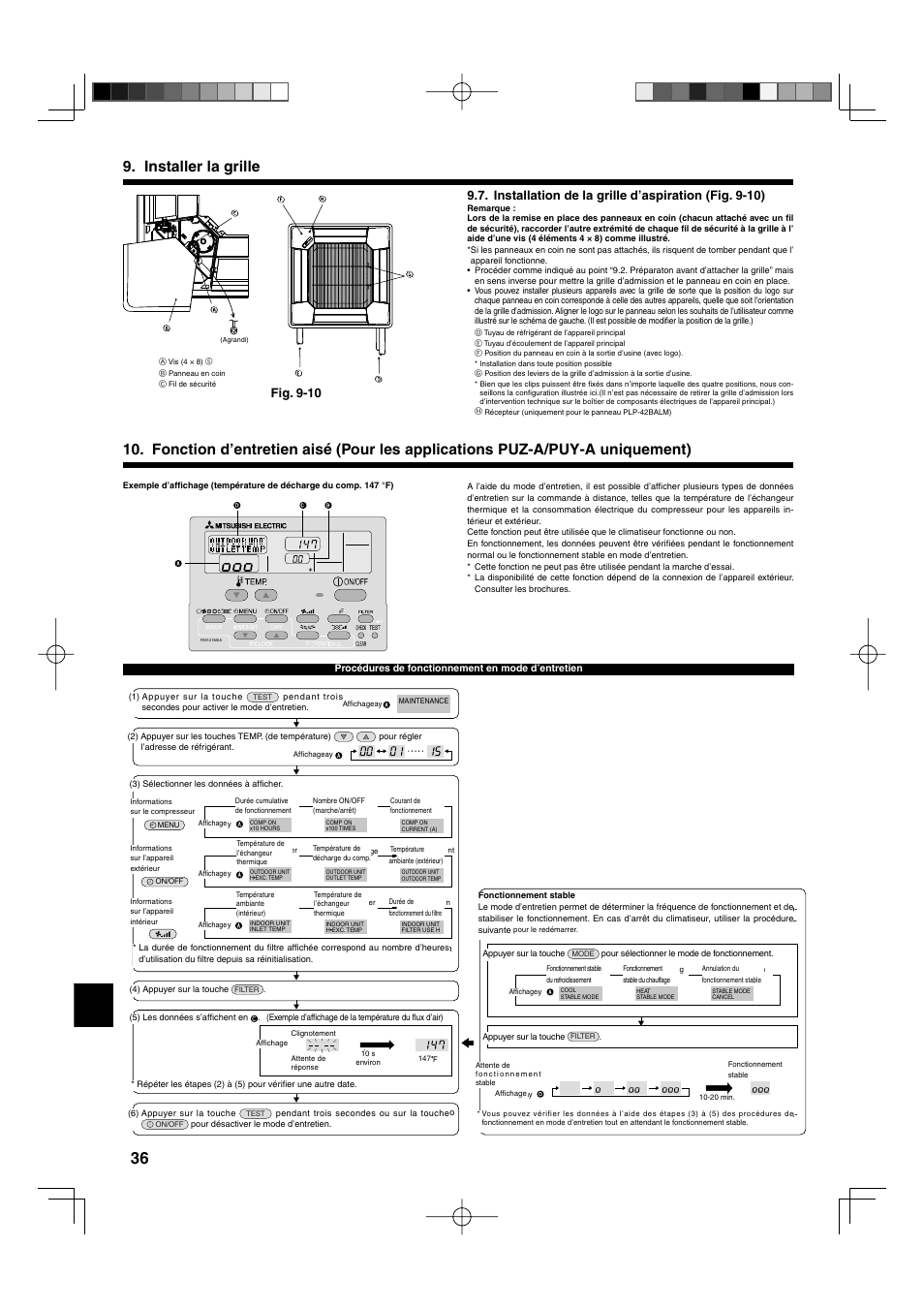 Installer la grille, Installation de la grille d’aspiration (fig. 9-10), Fig. 9-10 | Mitsumi electronic MR. SLIM PLA-ABA User Manual | Page 36 / 56