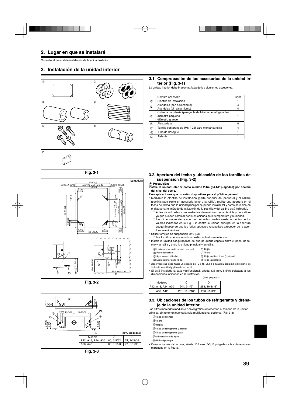 Lugar en que se instalará, Instalación de la unidad interior | Mitsumi electronic MR. SLIM PLA-ABA User Manual | Page 39 / 56