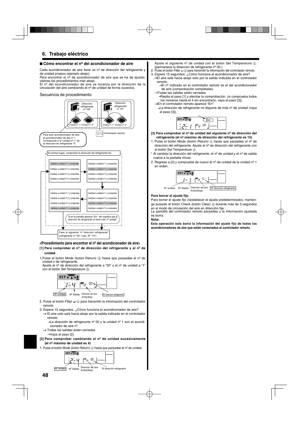 Trabajo eléctrico, Cómo encontrar el nº del acondicionador de aire, Secuencia de procedimiento | Mitsumi electronic MR. SLIM PLA-ABA User Manual | Page 48 / 56