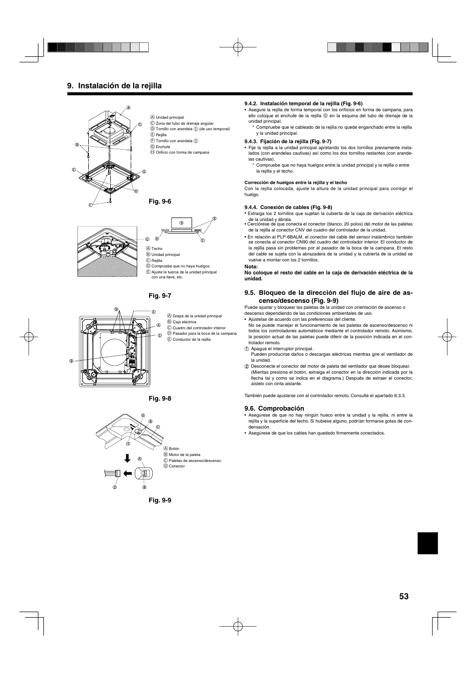 Instalación de la rejilla, Fig. 9-6, Fig. 9-7 fig. 9-8 | Fig. 9-9, Comprobación | Mitsumi electronic MR. SLIM PLA-ABA User Manual | Page 53 / 56