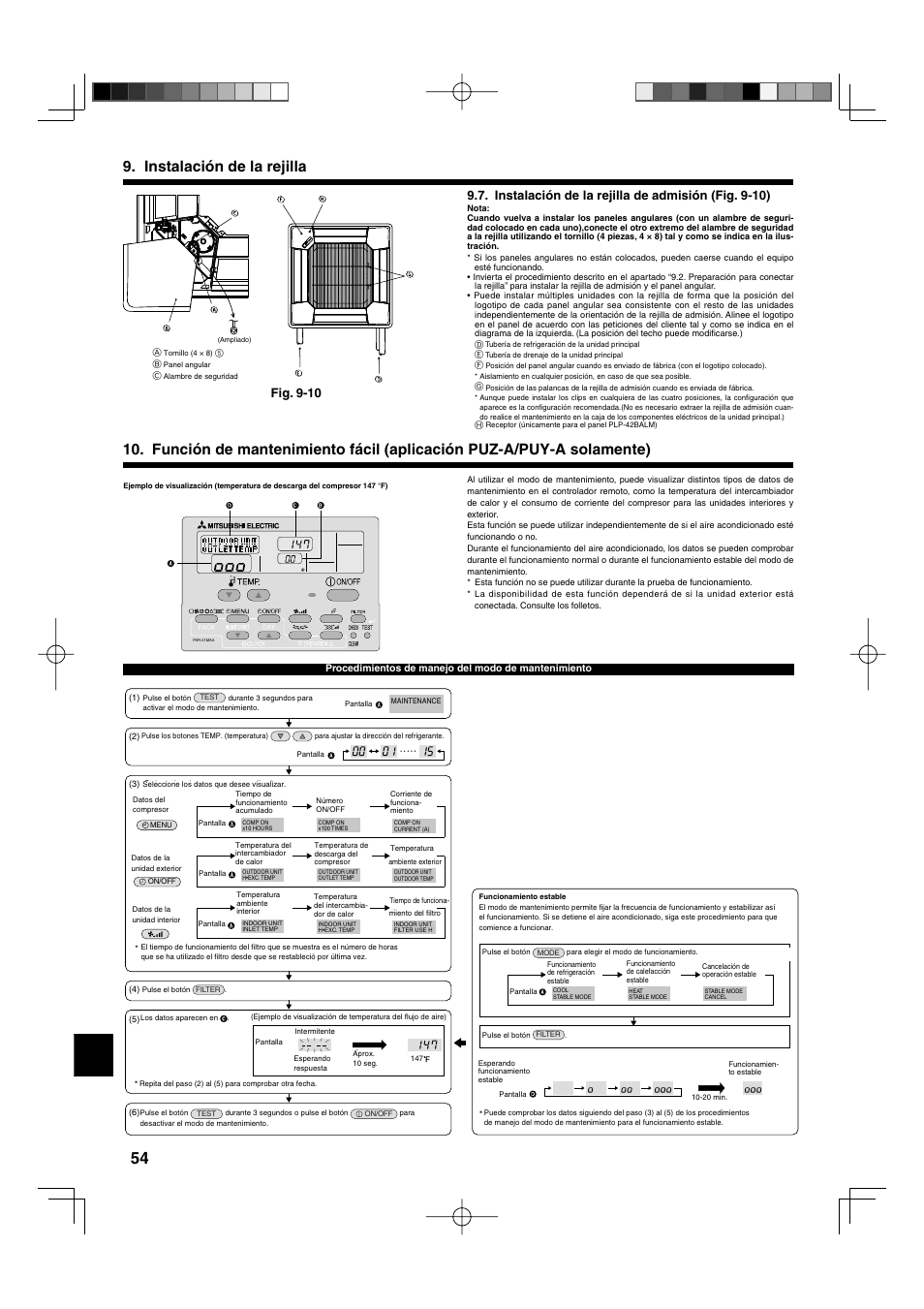 Instalación de la rejilla, Instalación de la rejilla de admisión (fig. 9-10), Fig. 9-10 | Mitsumi electronic MR. SLIM PLA-ABA User Manual | Page 54 / 56