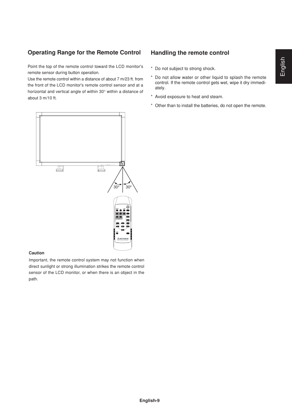 English, Handling the remote control, Operating range for the remote control | Mitsumi electronic Untitle LDT37Iv User Manual | Page 11 / 37
