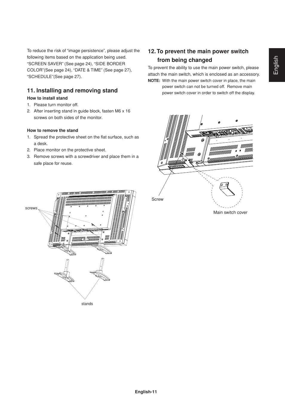 English, Installing and removing stand | Mitsumi electronic Untitle LDT37Iv User Manual | Page 13 / 37
