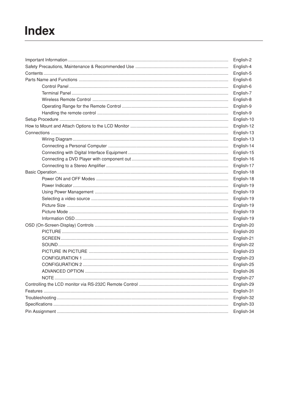 Index | Mitsumi electronic Untitle LDT37Iv User Manual | Page 3 / 37
