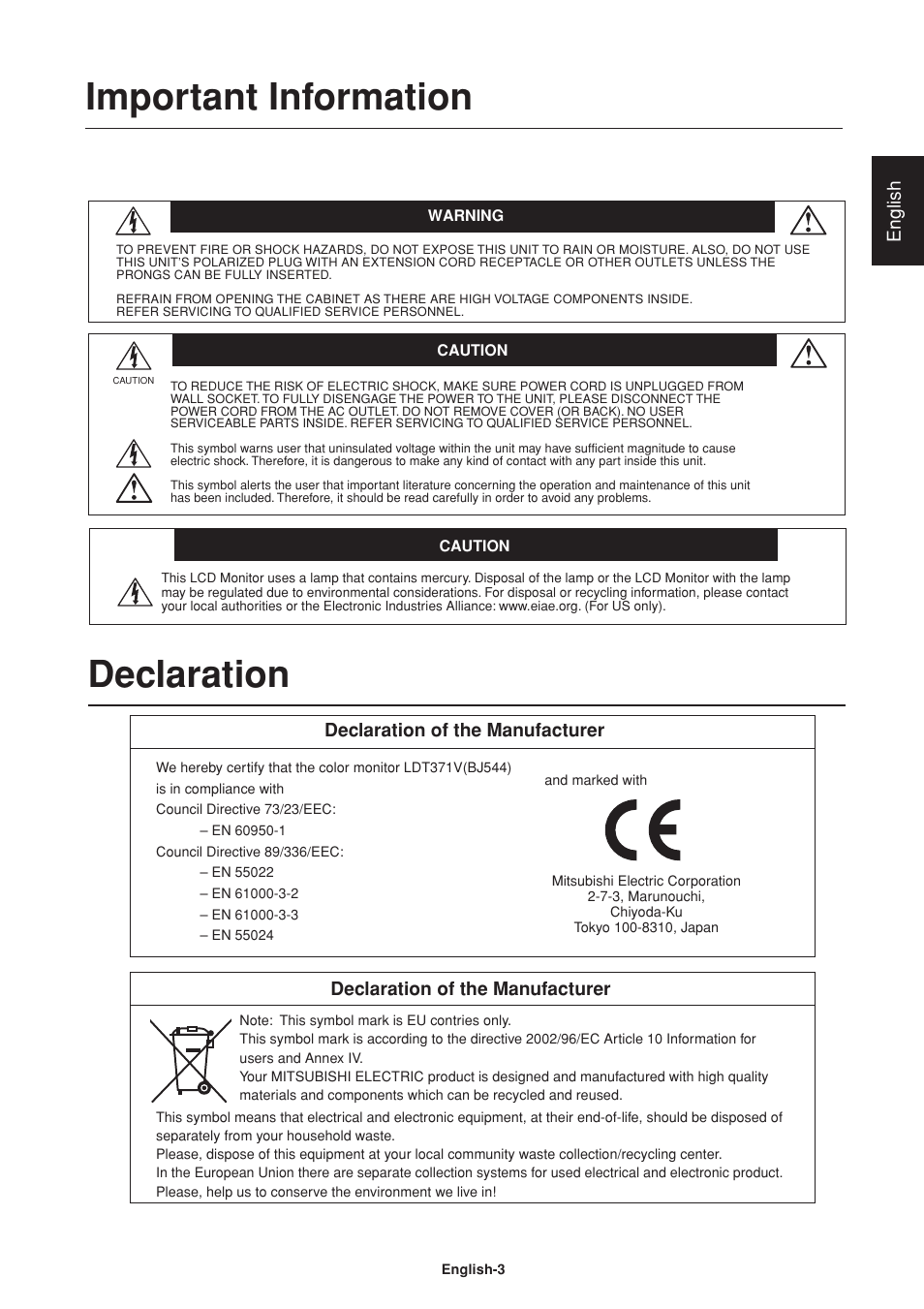 Important information, Declaration | Mitsumi electronic Untitle LDT37Iv User Manual | Page 5 / 37