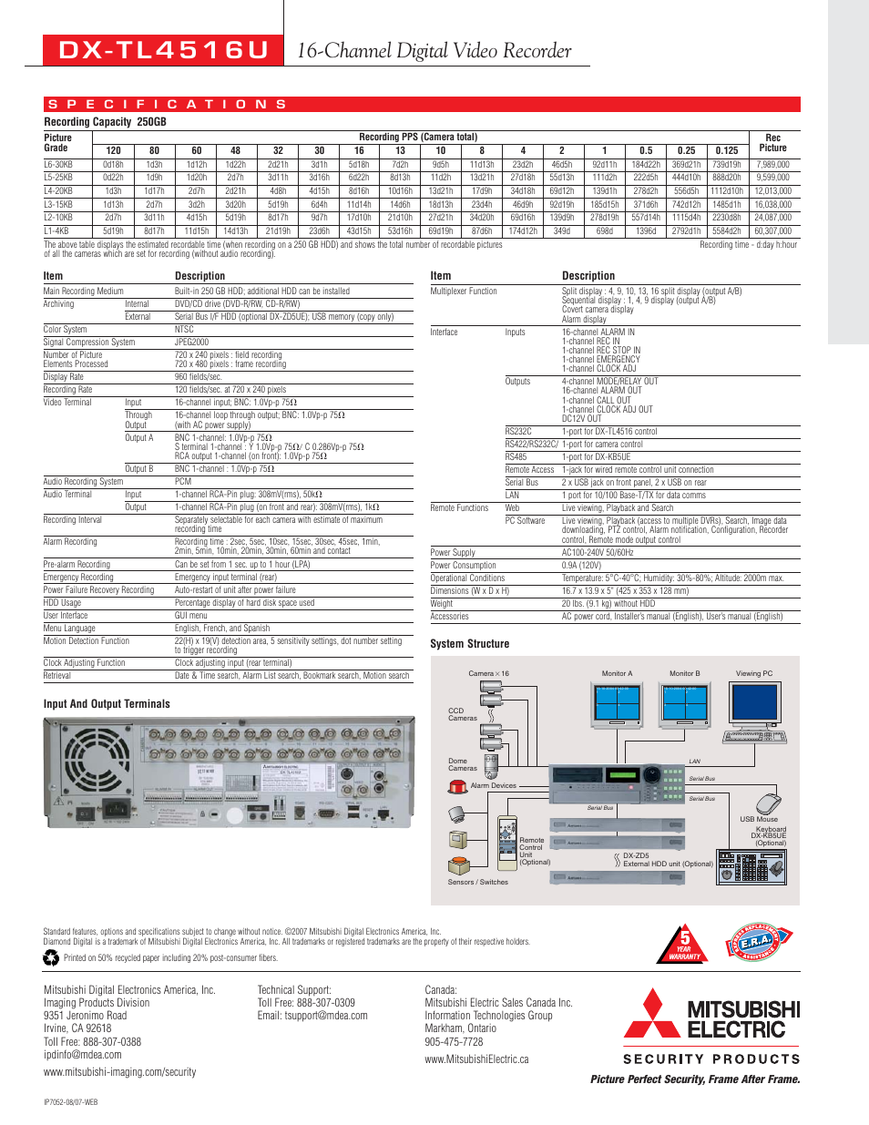 D x - t l 4 5 1 6 u, Channel digital video recorder | Mitsumi electronic DX-TL4516U User Manual | Page 2 / 2