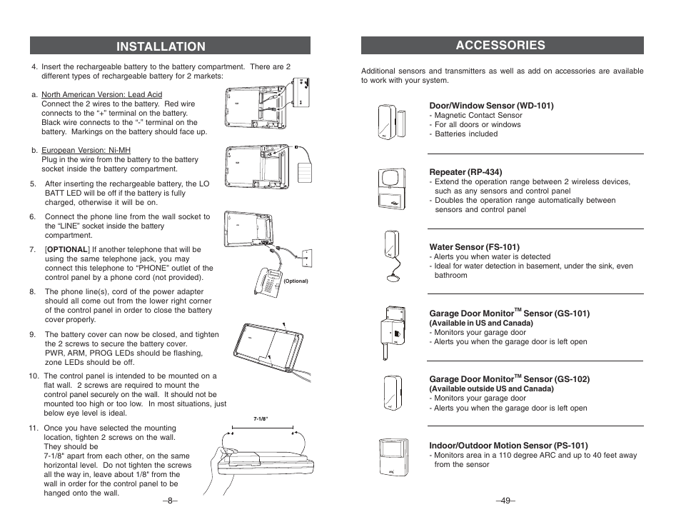 Installation, Accessories | Multi-Link ML-001 User Manual | Page 10 / 30