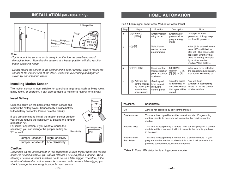 Home automation, Installation, Ml-100a only) | Multi-Link ML-001 User Manual | Page 18 / 30