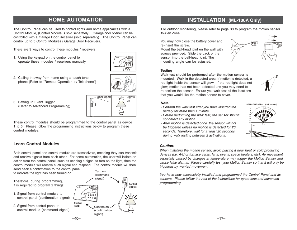 Home automation, Installation, Ml-100a only) | Learn control modules | Multi-Link ML-001 User Manual | Page 19 / 30
