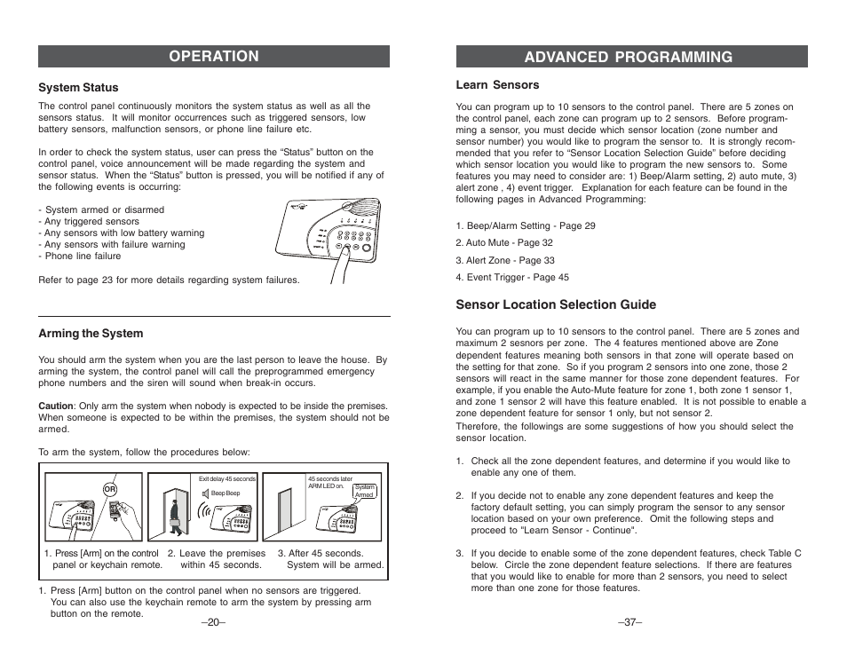 Operation, Advanced programming | Multi-Link ML-001 User Manual | Page 22 / 30