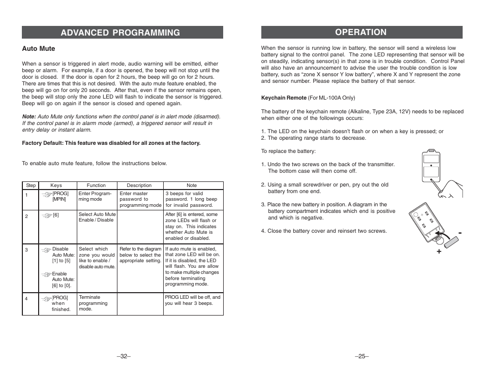 Operation, Advanced programming | Multi-Link ML-001 User Manual | Page 27 / 30